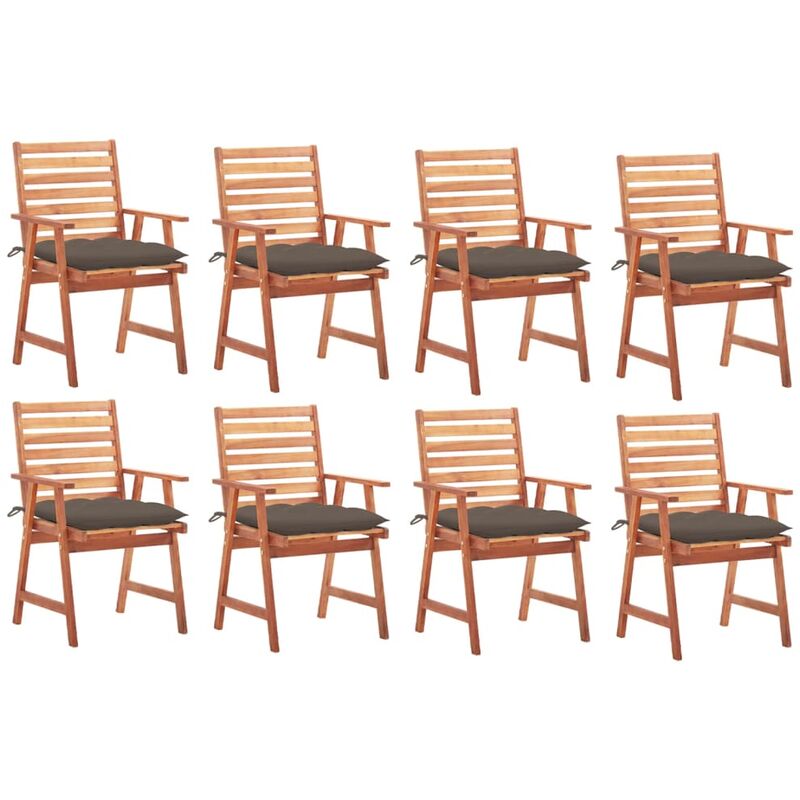 

vidaXL Sillas comedor de jardín y cojines 8 uds madera maciza acacia - Marrón