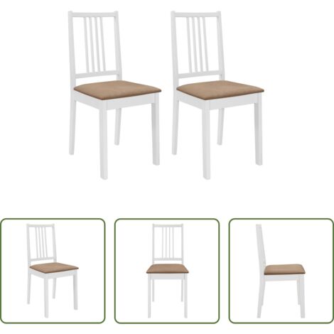 vidaXL Sillas con cojín -  Sillas de comedor con cojines 2 unidades madera maciza blancas