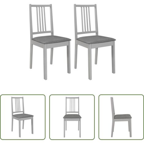 vidaXL Sillas con cojín -  Sillas de comedor con cojines de madera maciza gris 2 unidades