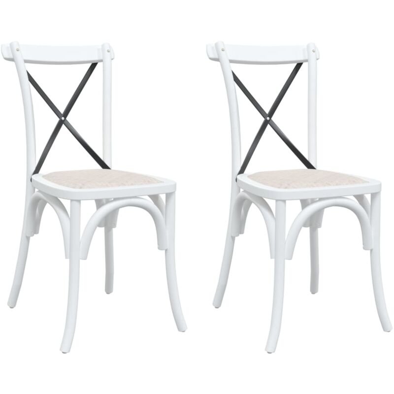 

vidaXL Sillas con respaldo cruzado 2 unidades madera maciza de haya Blanco - Blanco