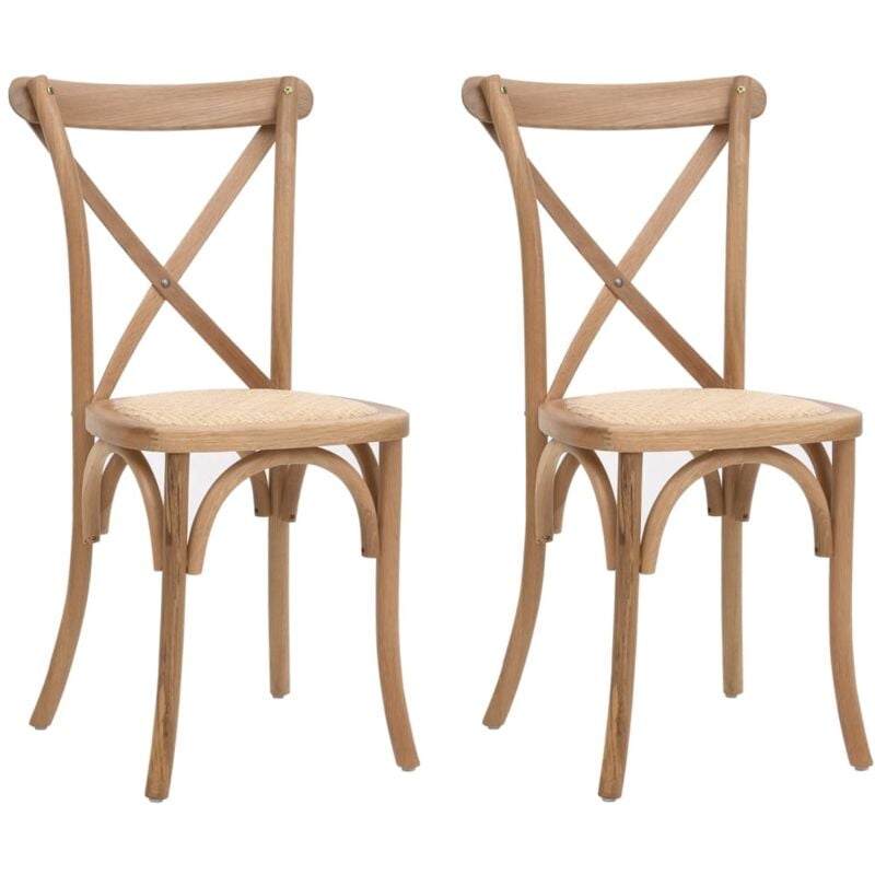 

vidaXL Sillas con respaldo cruzado 2 unidades madera maciza de Roble - Marrón