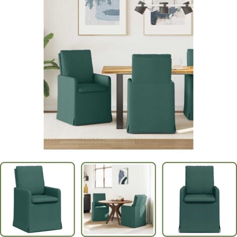 vidaXL Sillas con ruedas -  Sillas de comedor 2 pcs Verde oscuro 57 x 67 x 98 cm tela