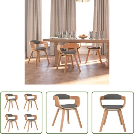 vidaXL Sillas de cocina -  Silla de comedor 4 uds madera curvada y tela gris claro