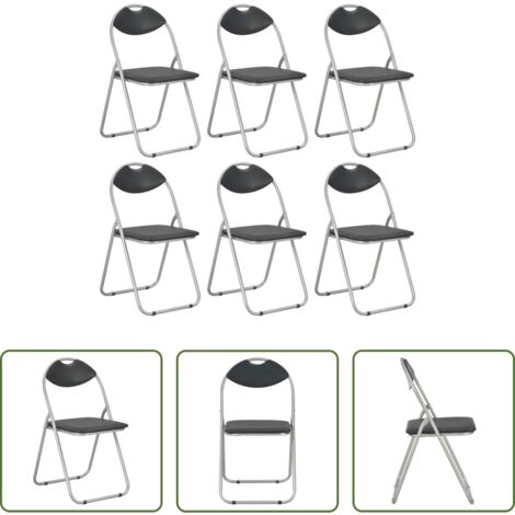 vidaXL Sillas de cocina -  Sillas de comedor plegables 6 unidades cuero sintético negro