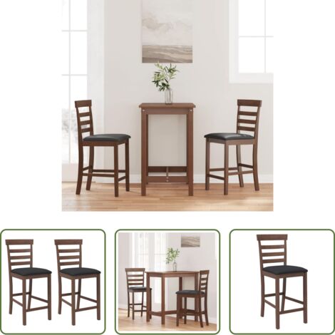 vidaXL Sillas de cocina -  Taburetes de bar con cojines 2 uds madera maciza marrón caucho