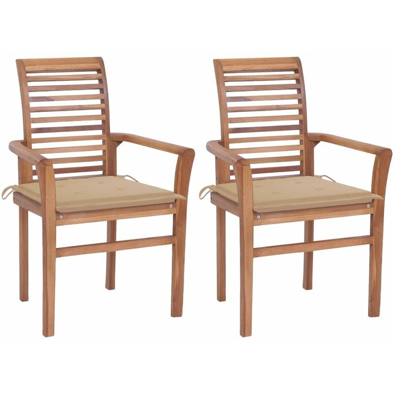 

vidaXL Sillas de comedor 2 uds madera maciza de teca con cojines beige - Amarillo