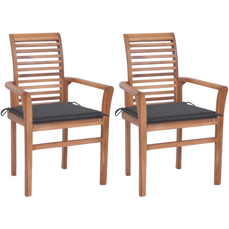 

vidaXL Sillas de comedor 2 uds madera teca con cojines gris antracita - Antracita