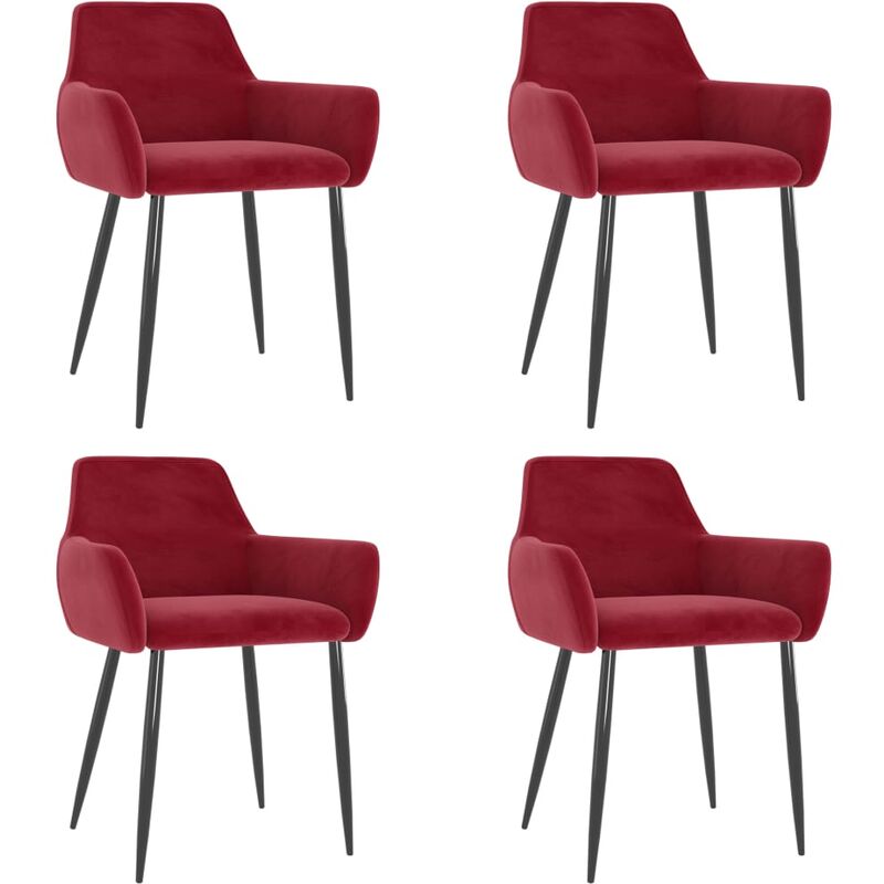 

vidaXL Sillas de comedor terciopelo 4 unidades rojo vino tinto - Rojo
