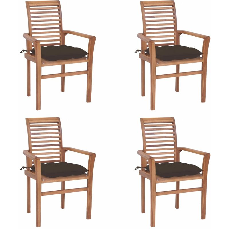 

vidaXL Sillas de comedor 4 uds madera de teca con cojines gris taupe - Gris Topo