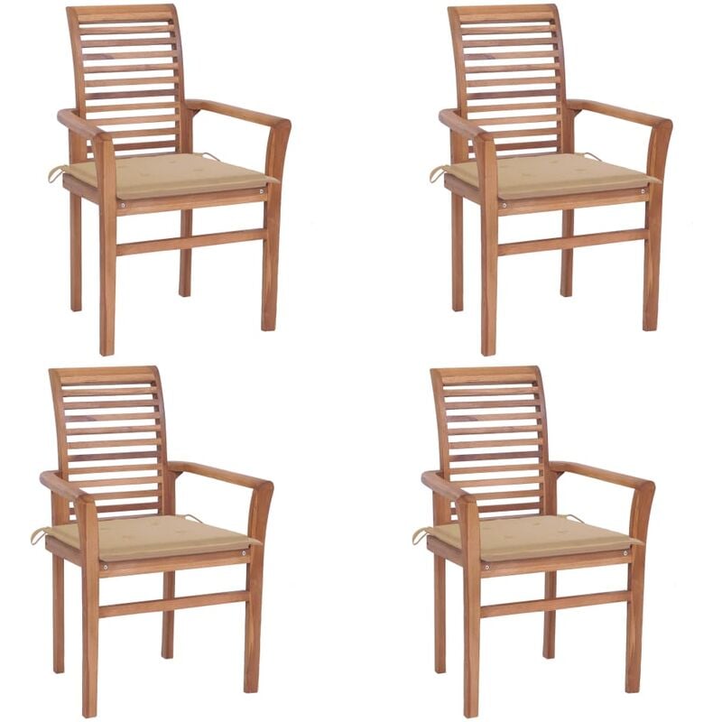 

vidaXL Sillas de comedor 4 uds madera maciza de teca con cojines beige - Amarillo