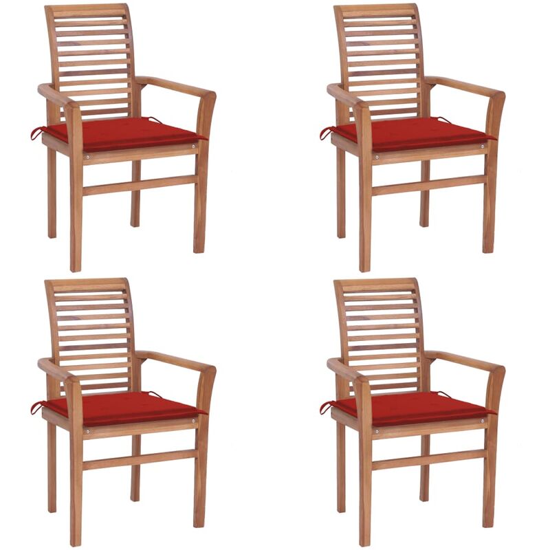 

vidaXL Sillas de comedor 4 uds madera maciza de teca con cojines rojos - Rojo