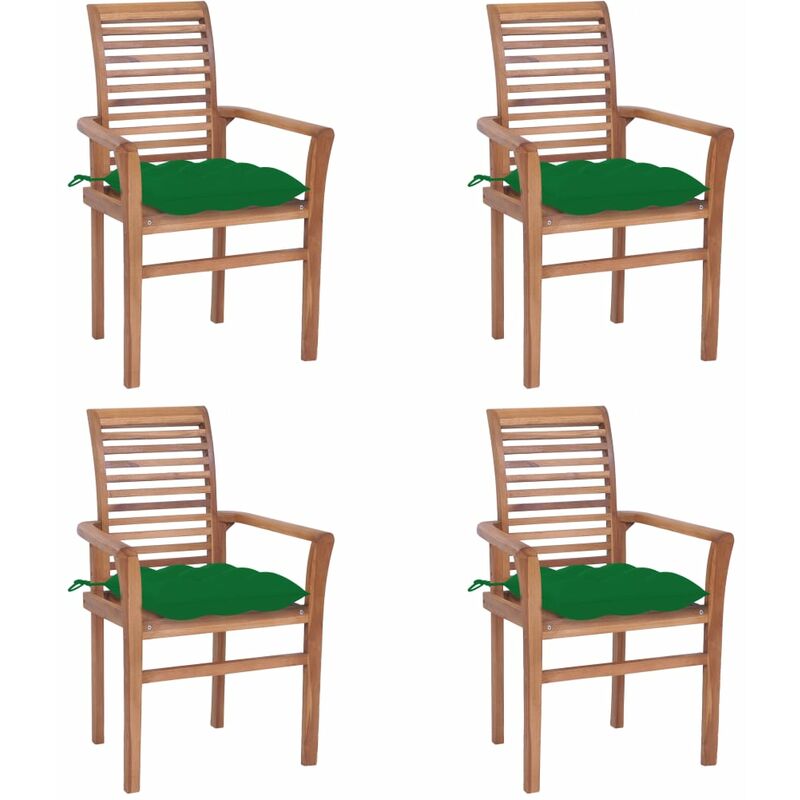 

vidaXL Sillas de comedor 4 uds madera maciza de teca con cojines verde - Verde