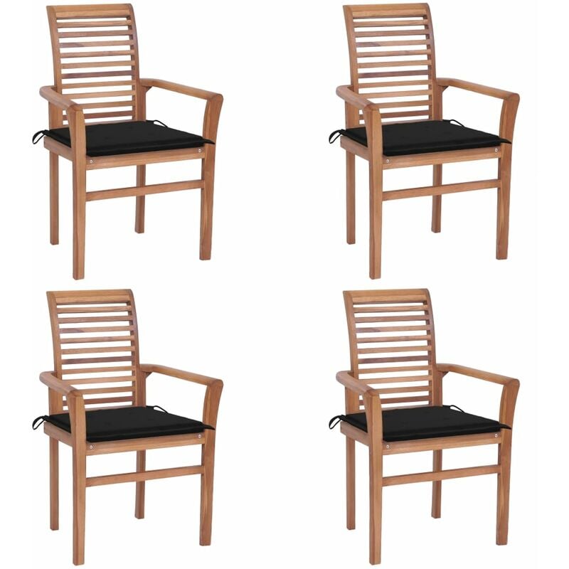 

vidaXL Sillas de comedor 4 uds madera maciza de teca y cojines negros - Negro