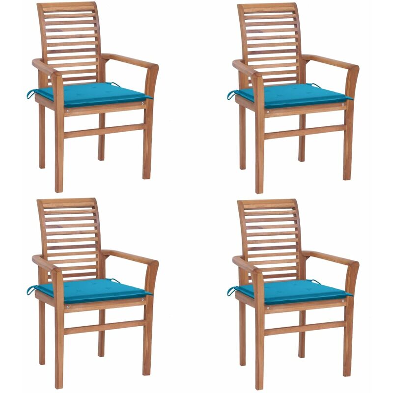 

vidaXL Sillas de comedor 4 uds madera maciza teca con cojines azules - Azul