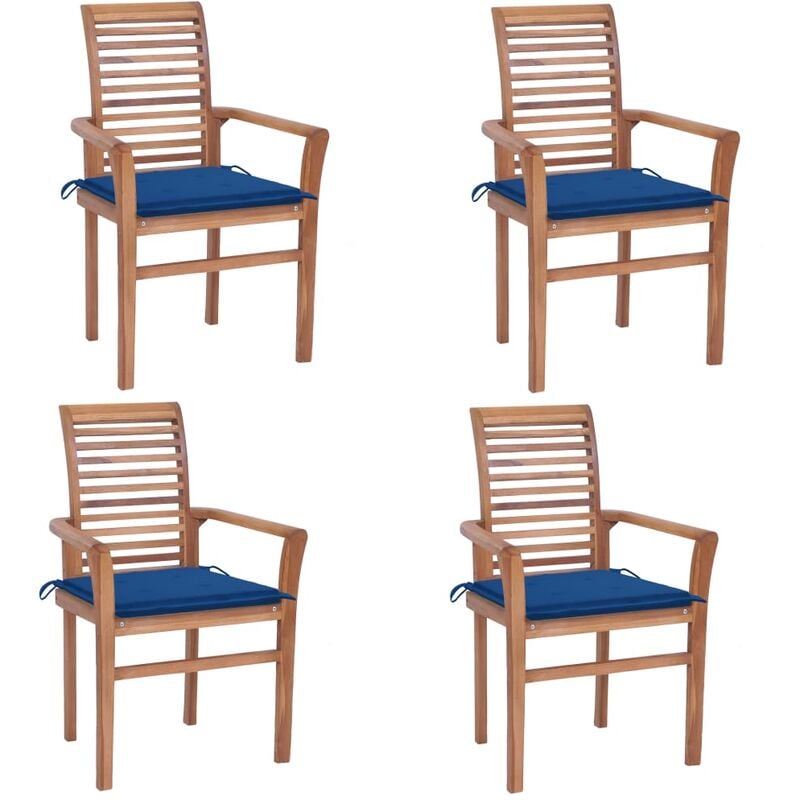 

vidaXL Sillas de comedor 4 uds madera maciza teca y cojines azul royal - Azul