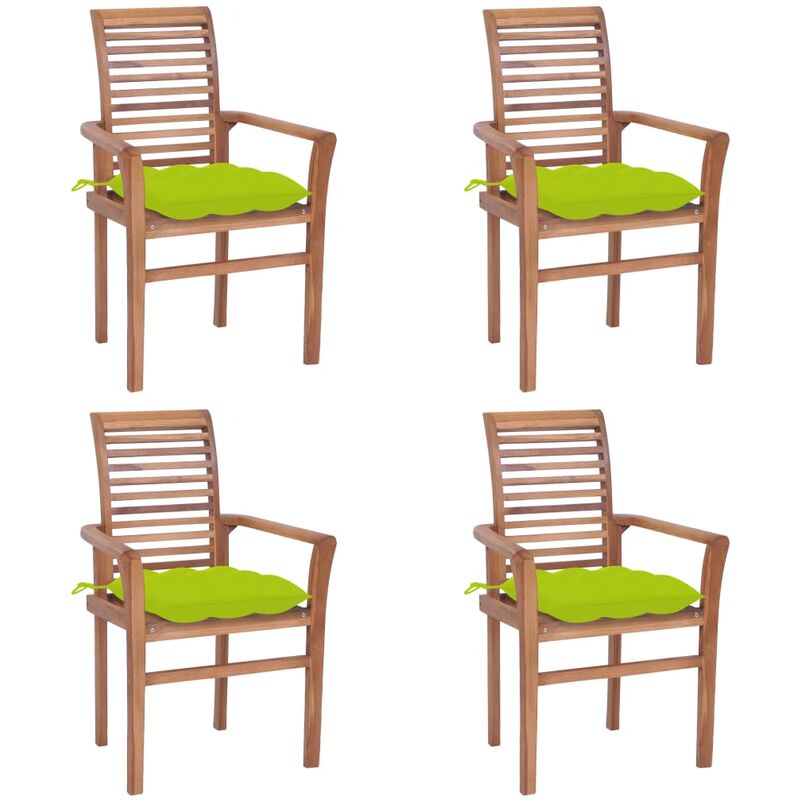 

vidaXL Sillas de comedor 4 uds madera teca con cojines verde brillante - Verde