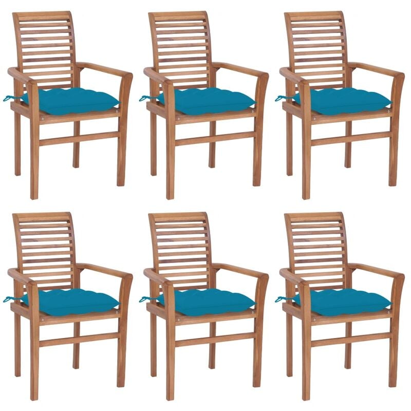 

vidaXL Sillas de comedor 6 uds madera maciza teca cojines azul claro - Marrón