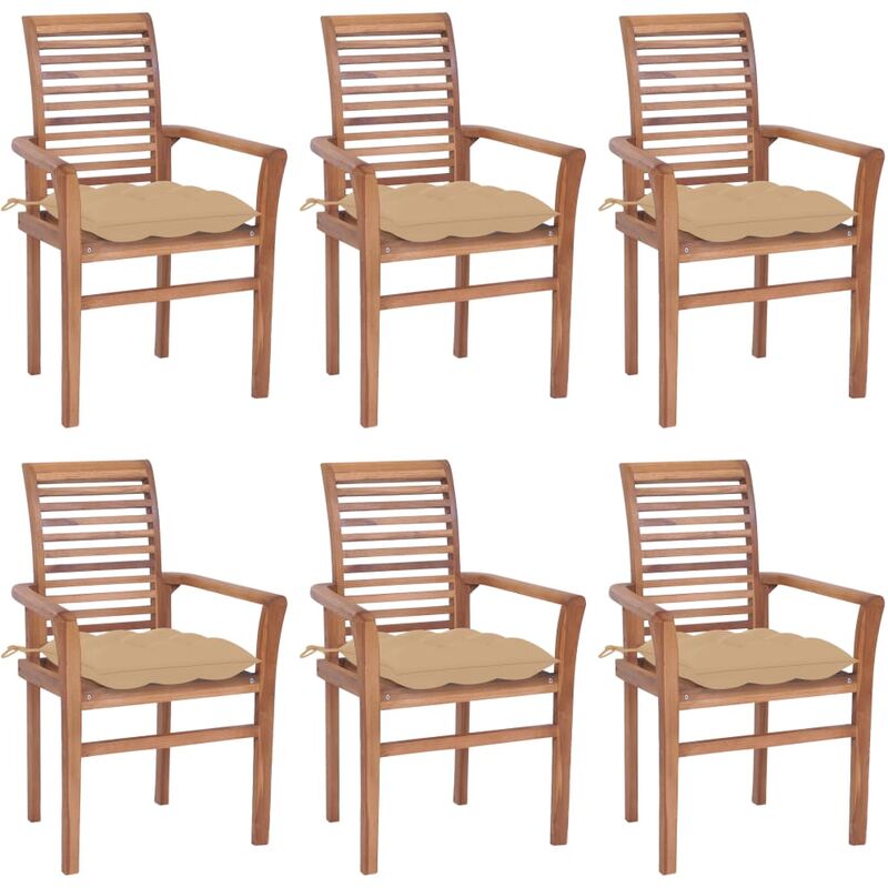 

vidaXL Sillas de comedor 6 uds madera maciza teca con cojines beige - Marrón