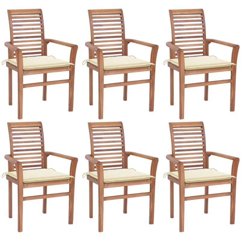

vidaXL Sillas de comedor 6 uds madera maciza teca con cojines crema - Marrón