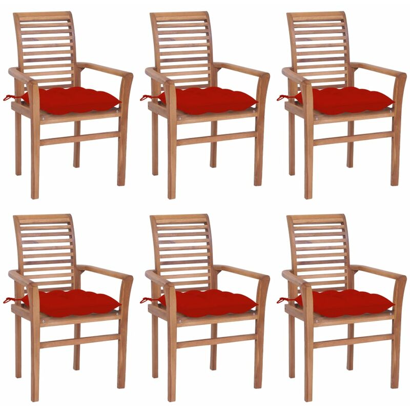 

Sillas de comedor 6 uds madera maciza teca con cojines rojos - Marrón - Vidaxl