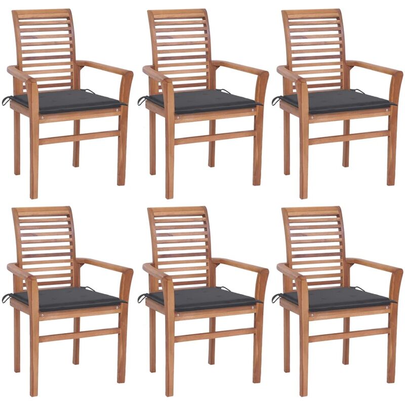 

vidaXL Sillas de comedor 6 uds madera teca con cojines gris antracita - Marrón