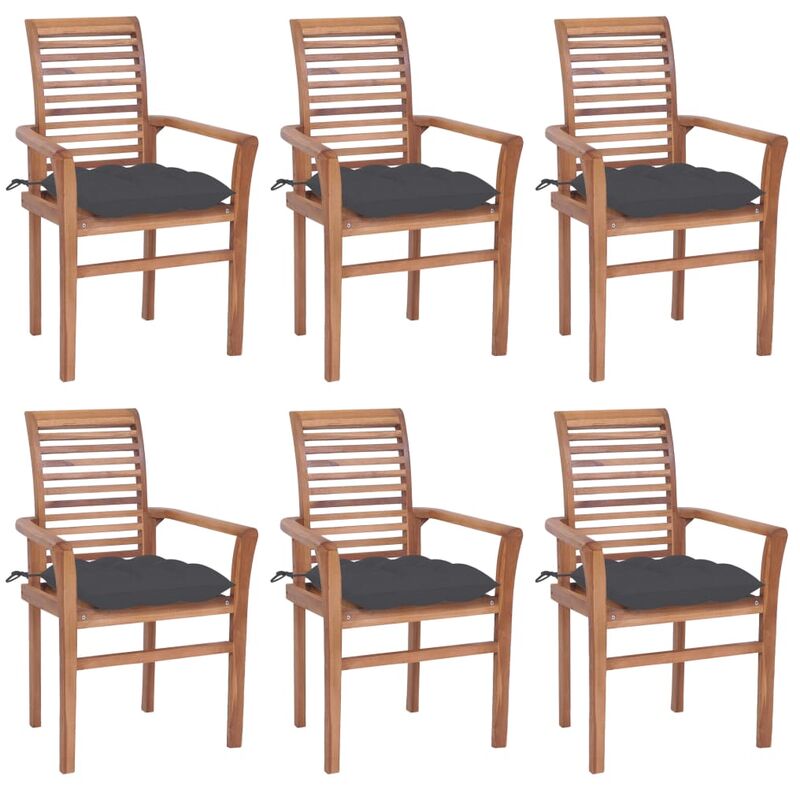 

vidaXL Sillas de comedor 6 uds madera teca con cojines gris antracita - Marrón