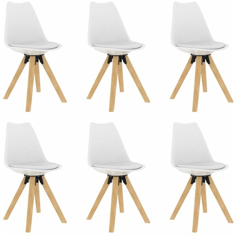 

vidaXL Sillas de comedor 6 unidades blanco PP y madera maciza de haya - Blanco