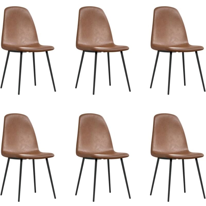 

vidaXL Sillas de comedor 6 unidades cuero sintético marrón brillante - Marrón
