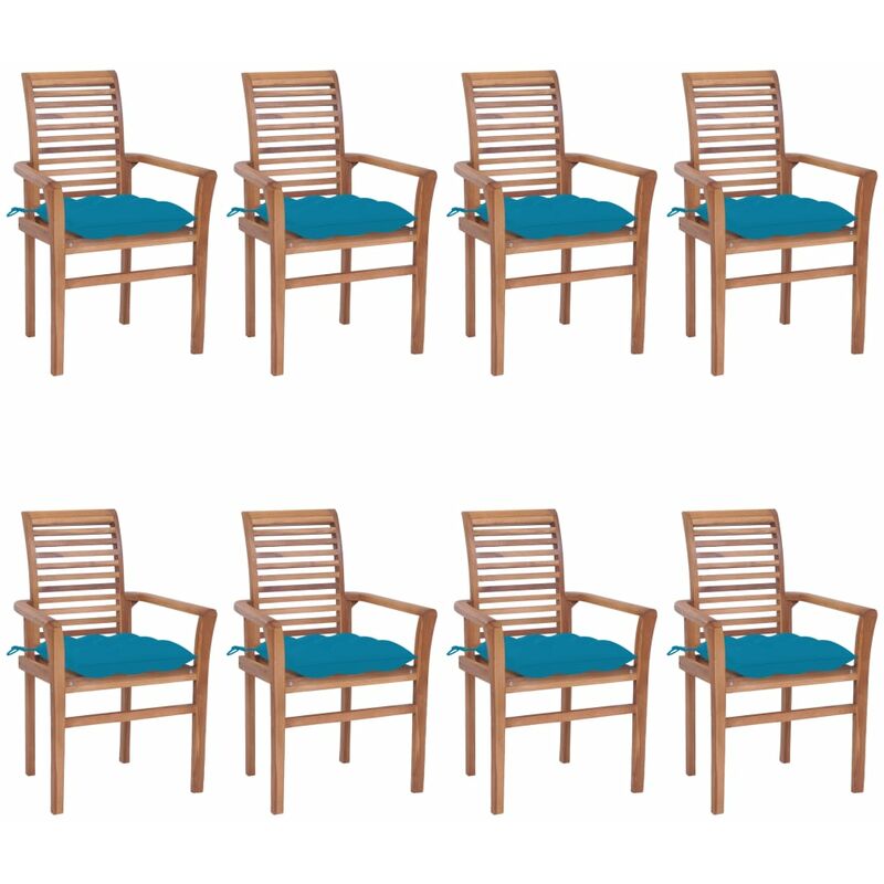 

vidaXL Sillas de comedor 8 uds madera de teca con cojines azul claro - Marrón