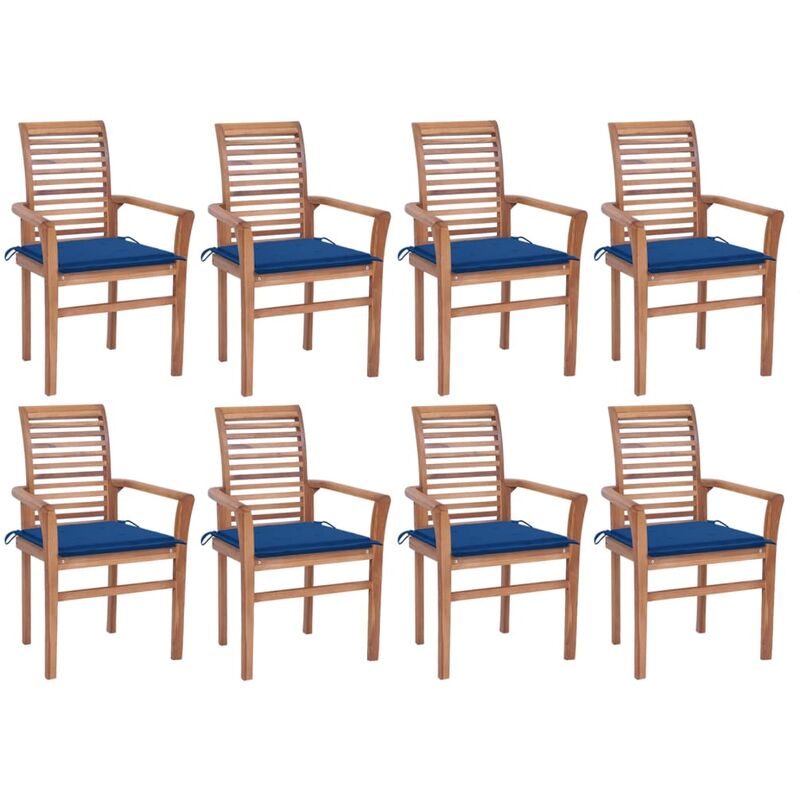 

Sillas de comedor 8 uds madera de teca con cojines azul royal - Marrón - Vidaxl