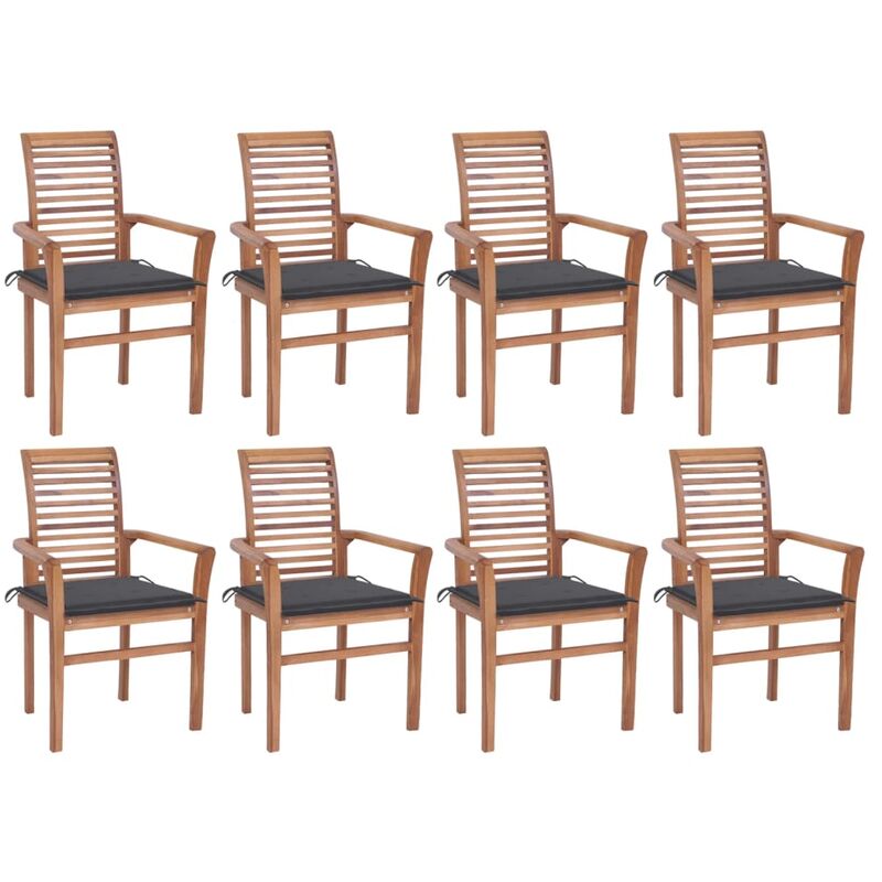

Sillas de comedor 8 uds teca maciza con cojines gris antracita - Marrón - Vidaxl