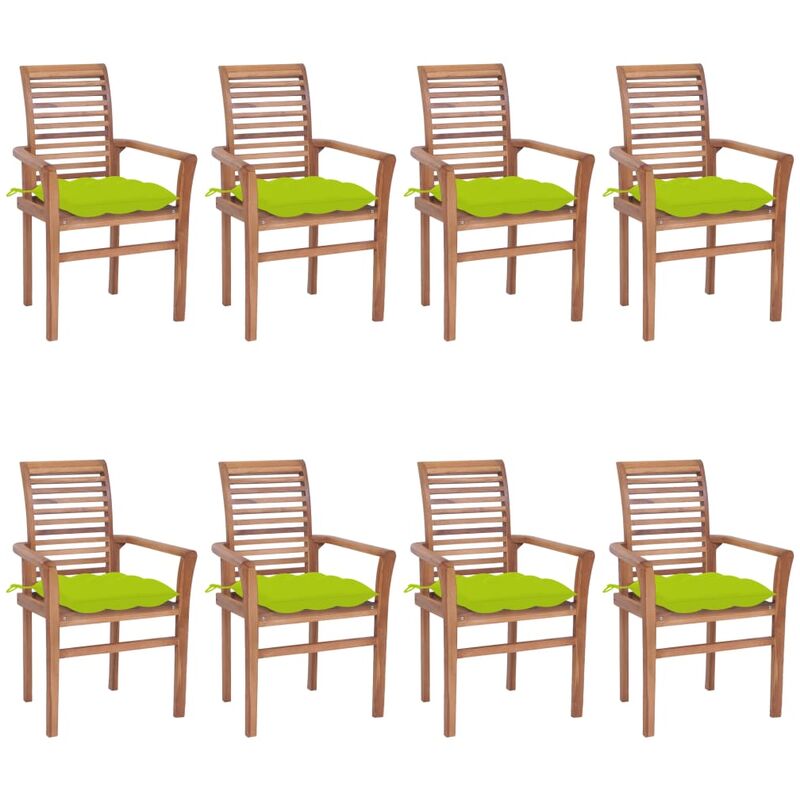 

vidaXL Sillas de comedor 8 uds teca maciza con cojines verde brillante - Marrón