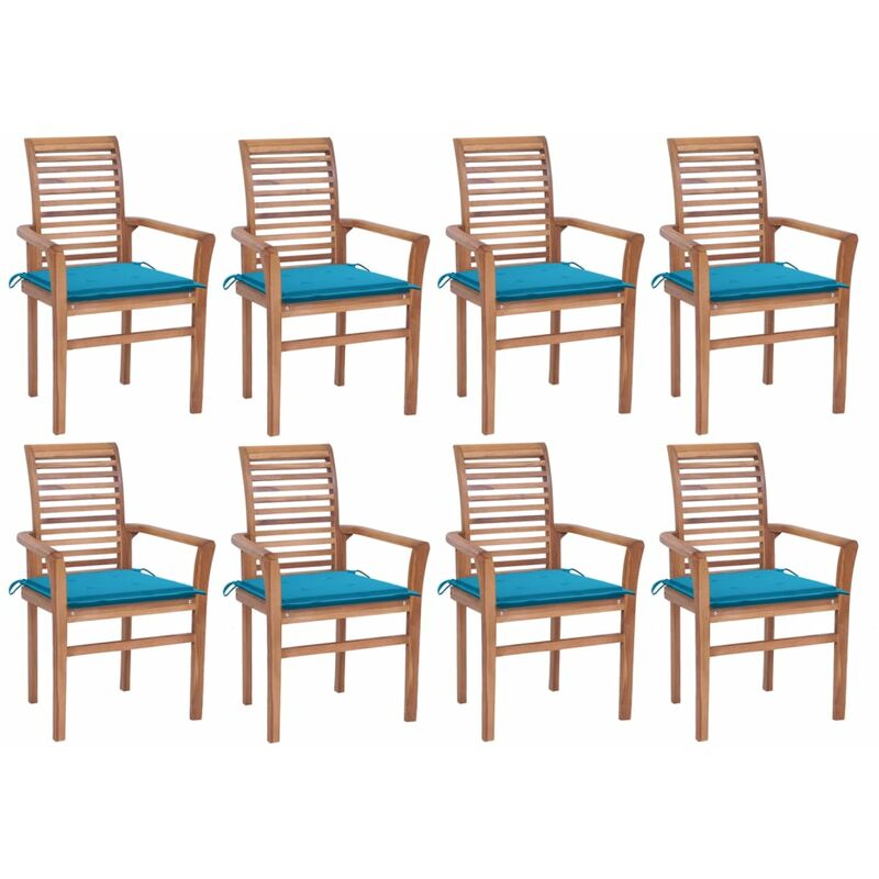 

Sillas de comedor 8 unidades madera de teca con cojines azules - Marrón - Vidaxl