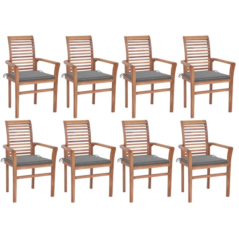 

vidaXL Sillas de comedor 8 unidades madera de teca con cojines grises - Marrón