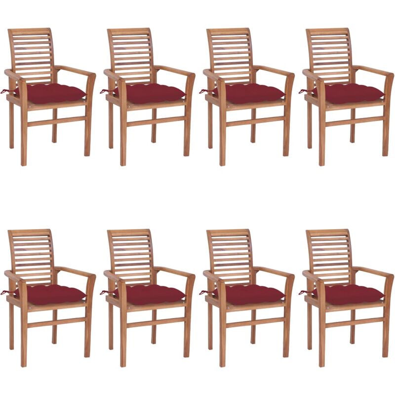 

Sillas de comedor 8 unidades teca maciza con cojines rojo tinto - Marrón - Vidaxl