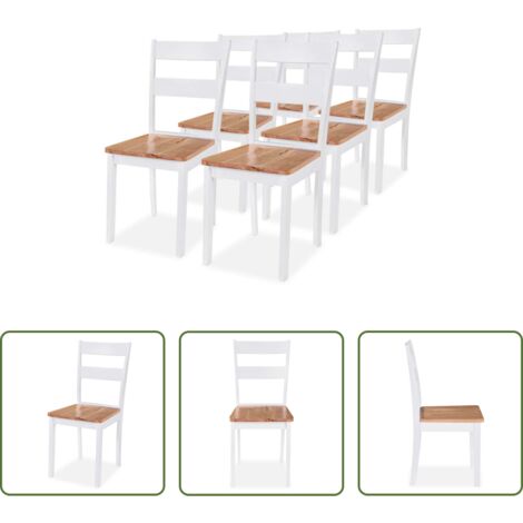 vidaXL Sillas de comedor blancas -  Sillas de comedor 6 unidades madera maciza de caucho blanco