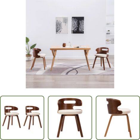 vidaXL Sillas de comedor con cuero sintético -  Sillas de comedor 2 uds madera curvada y cuero sintético crema