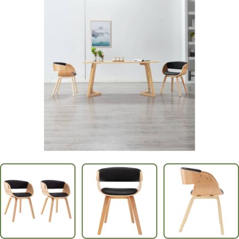vidaXL Sillas de comedor con cuero sintético -  Sillas de comedor 2 uds madera curvada y cuero sintético negro