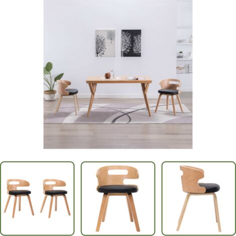 vidaXL Sillas de comedor con cuero sintético -  Sillas de comedor 2 uds madera curvada y cuero sintético negro