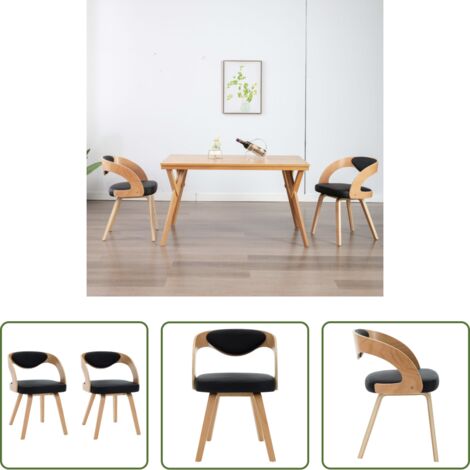 vidaXL Sillas de comedor con cuero sintético -  Sillas de comedor 2 uds madera curvada y cuero sintético negro