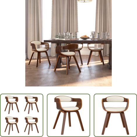 vidaXL Sillas de comedor con respaldo -  Sillas de comedor 4 uds madera curvada y cuero sintético crema