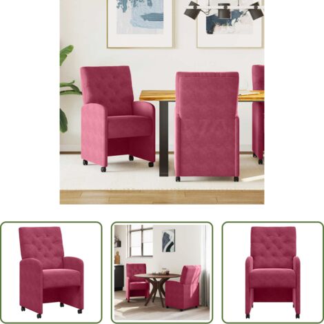 vidaXL Sillas de comedor con respaldo -  Sillas de Comedor con Ruedas 2 pcs Rojo vino tinto Terciopelo