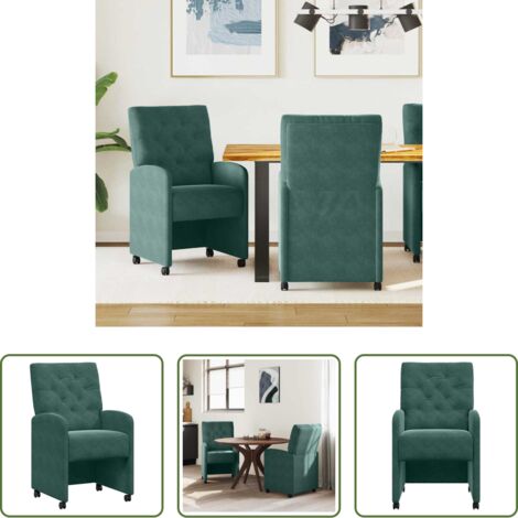 vidaXL Sillas de comedor con respaldo -  Sillas de Comedor con Ruedas 2 pcs Verde oscuro 58 x 67 x 97 cm