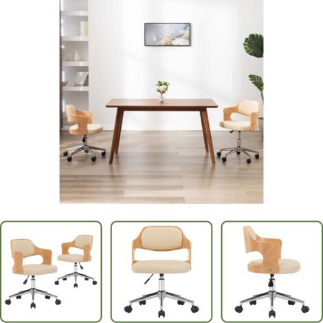 vidaXL Sillas de comedor con respaldo -  Sillas de comedor giratorias 2 uds madera curvada cuero crema