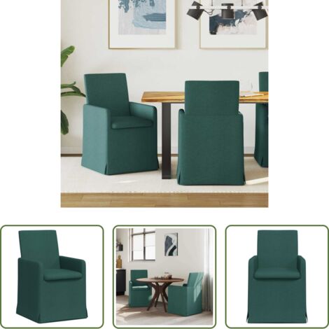 vidaXL Sillas de comedor con ruedas -  Sillas de comedor 2 pcs Verde oscuro 57 x 67 x 95 cm tela