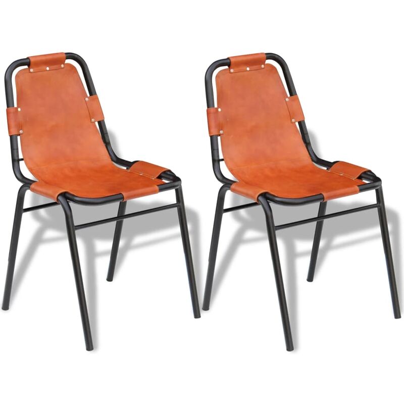 

vidaXL Sillas de Comedor Cuero Auténtico Marrón 2 Unidades - Marrón