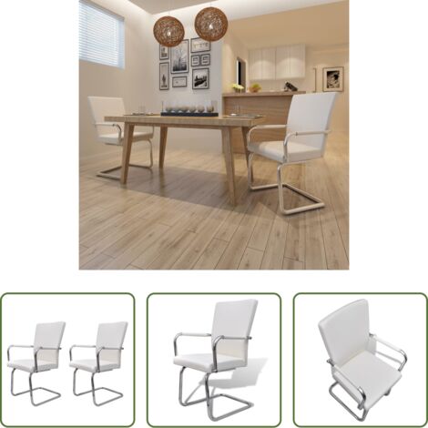 vidaXL Sillas de comedor cuero sintético -  Sillas de comedor voladizas 2 unidades cuero sintético blanco