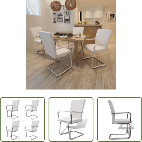 vidaXL Sillas de comedor de cuero artificial -  Sillas de comedor voladizas 4 unidades de tela blanca