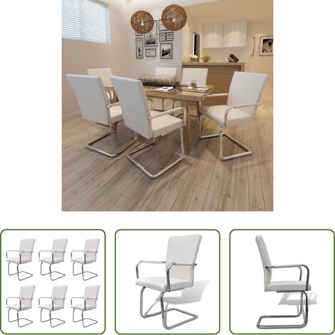 vidaXL Sillas de comedor de cuero sintético -  Sillas de comedor voladizas 6 unidades de tela blanca