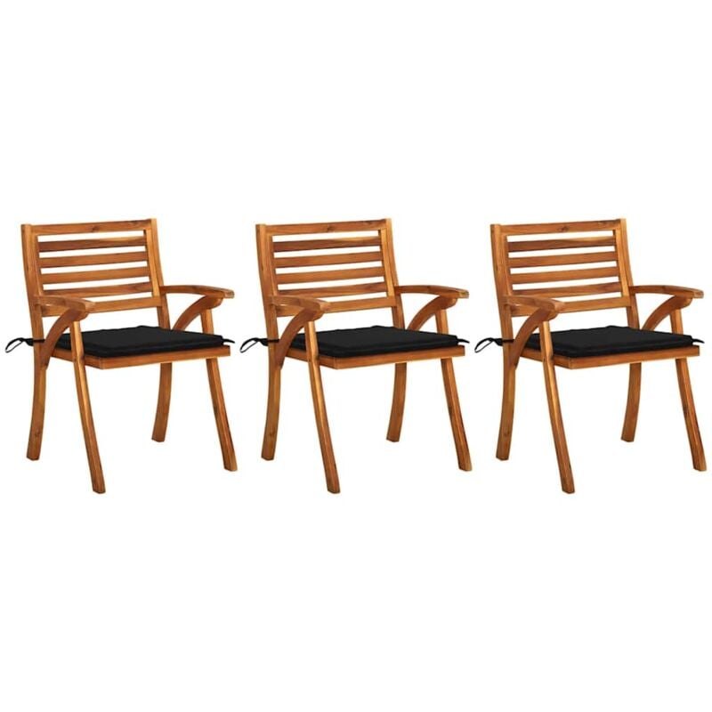 

vidaXL Sillas de comedor de jardín con cojines 3 uds madera de acacia - Marrón